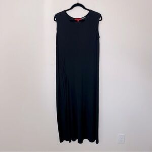 SHAMASK Black Side Gathered Sleeveless Sheath Dress minimalist haute couture